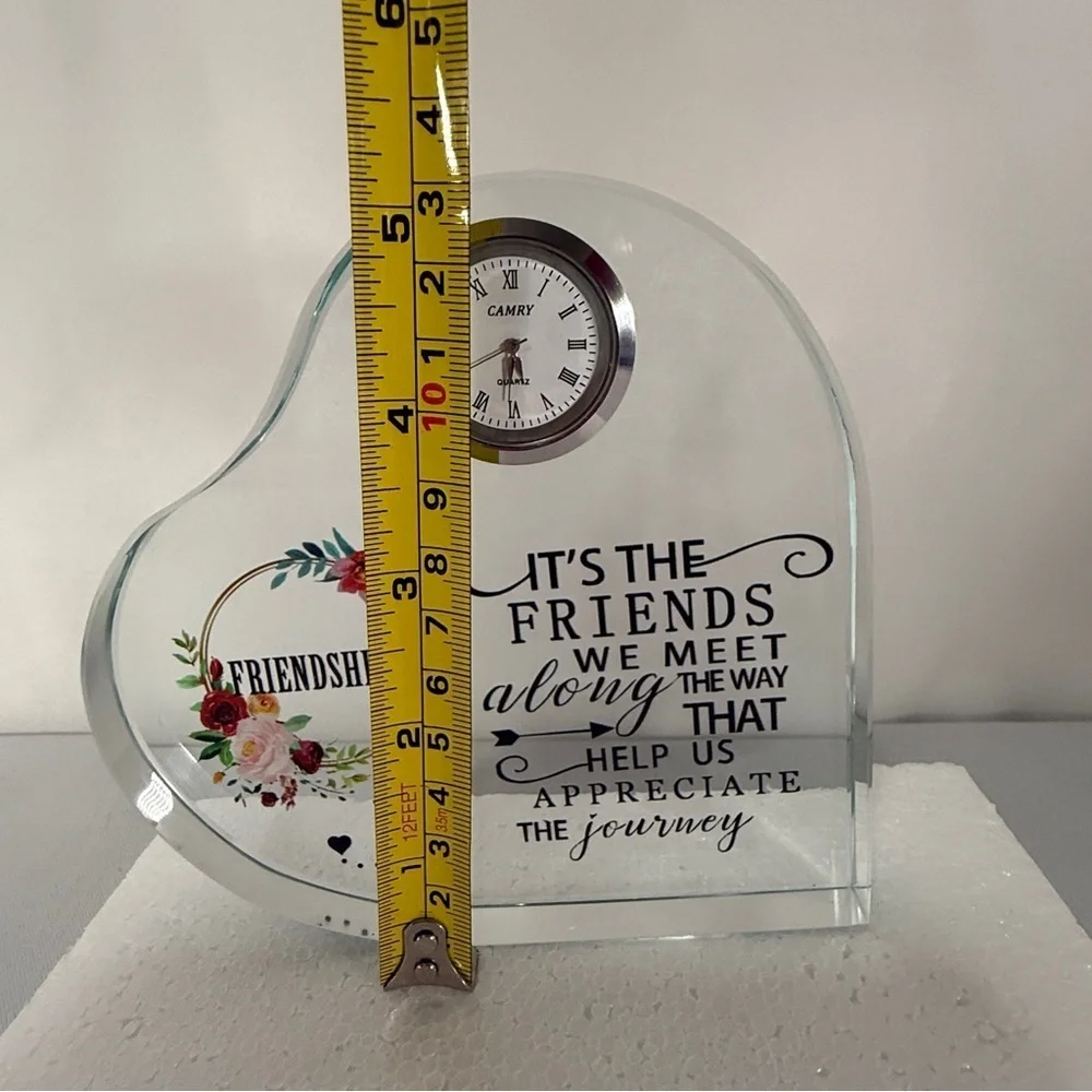 Heart-Shaped Glass Clock with Floral Design